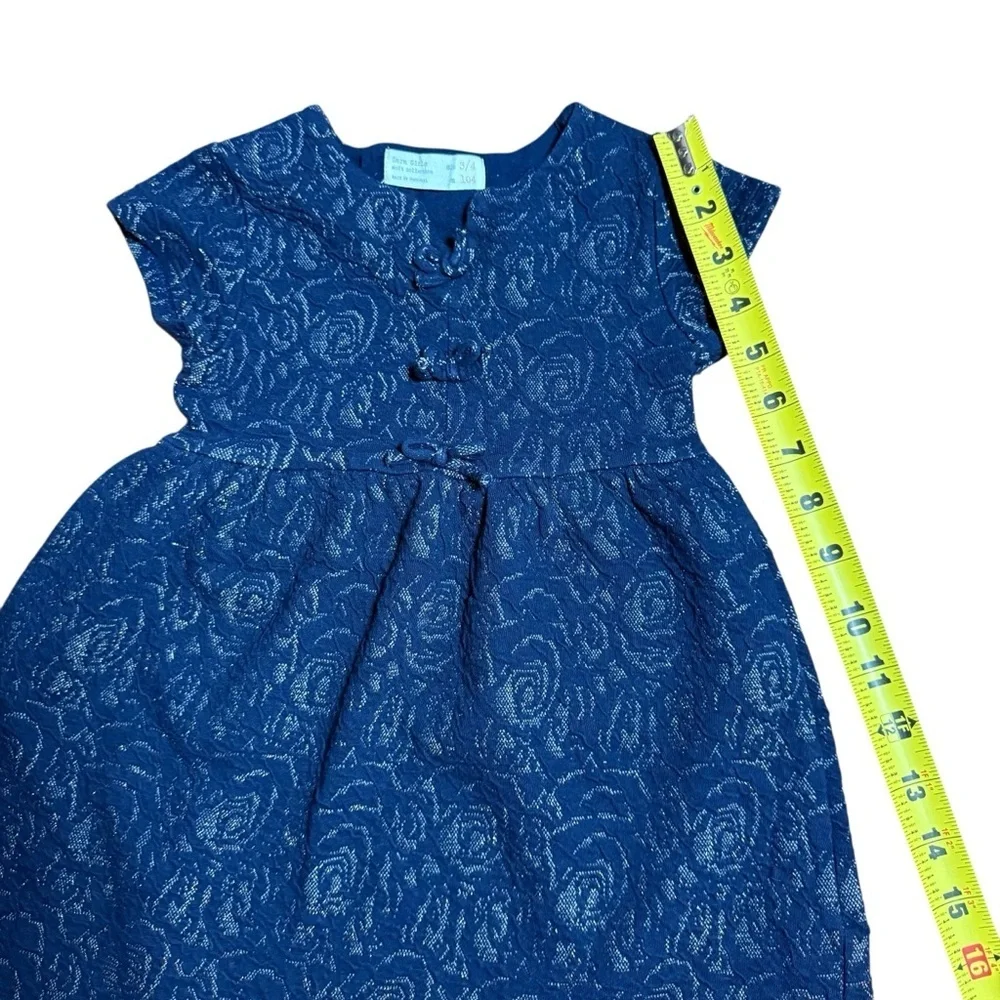 ZARA Girls Blue Textured Floral Short Sleeve Dress Size 3/4